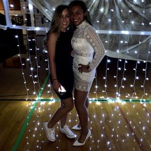 Lace collared long sleeve dress